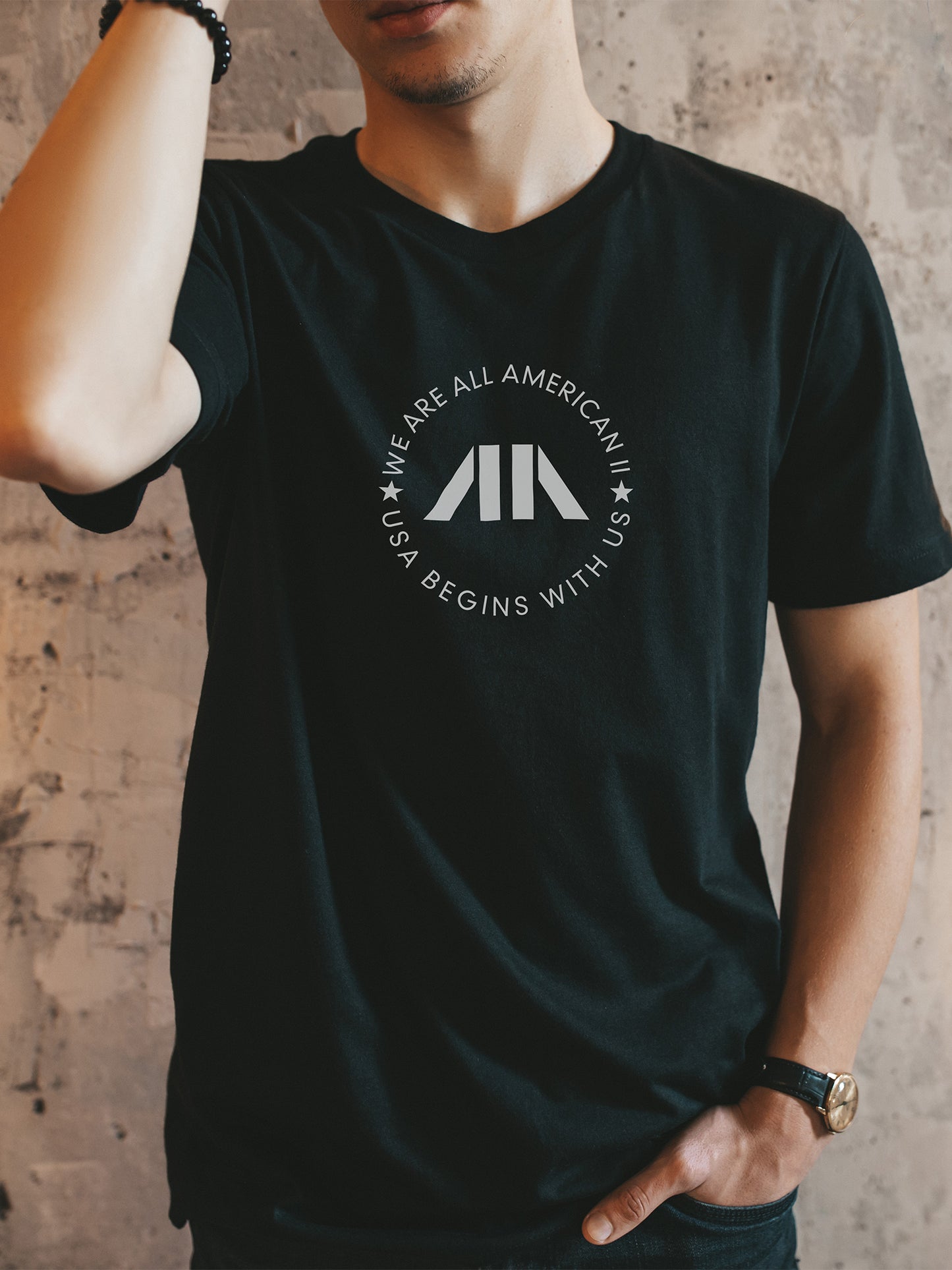 USA Begins with US Men's T-Shirt - Solid Black