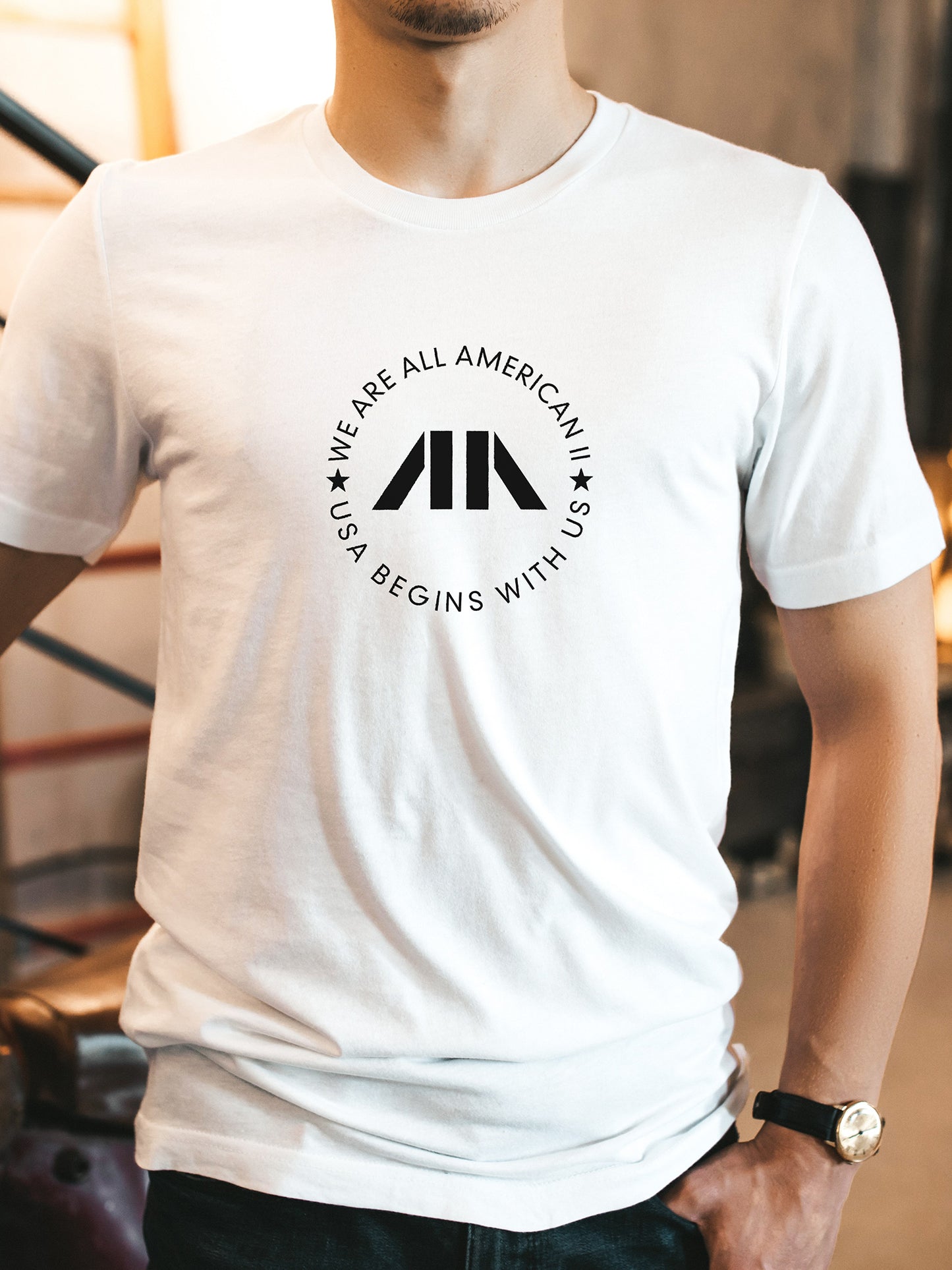 USA Begins with US Men's T-Shirt - Solid White