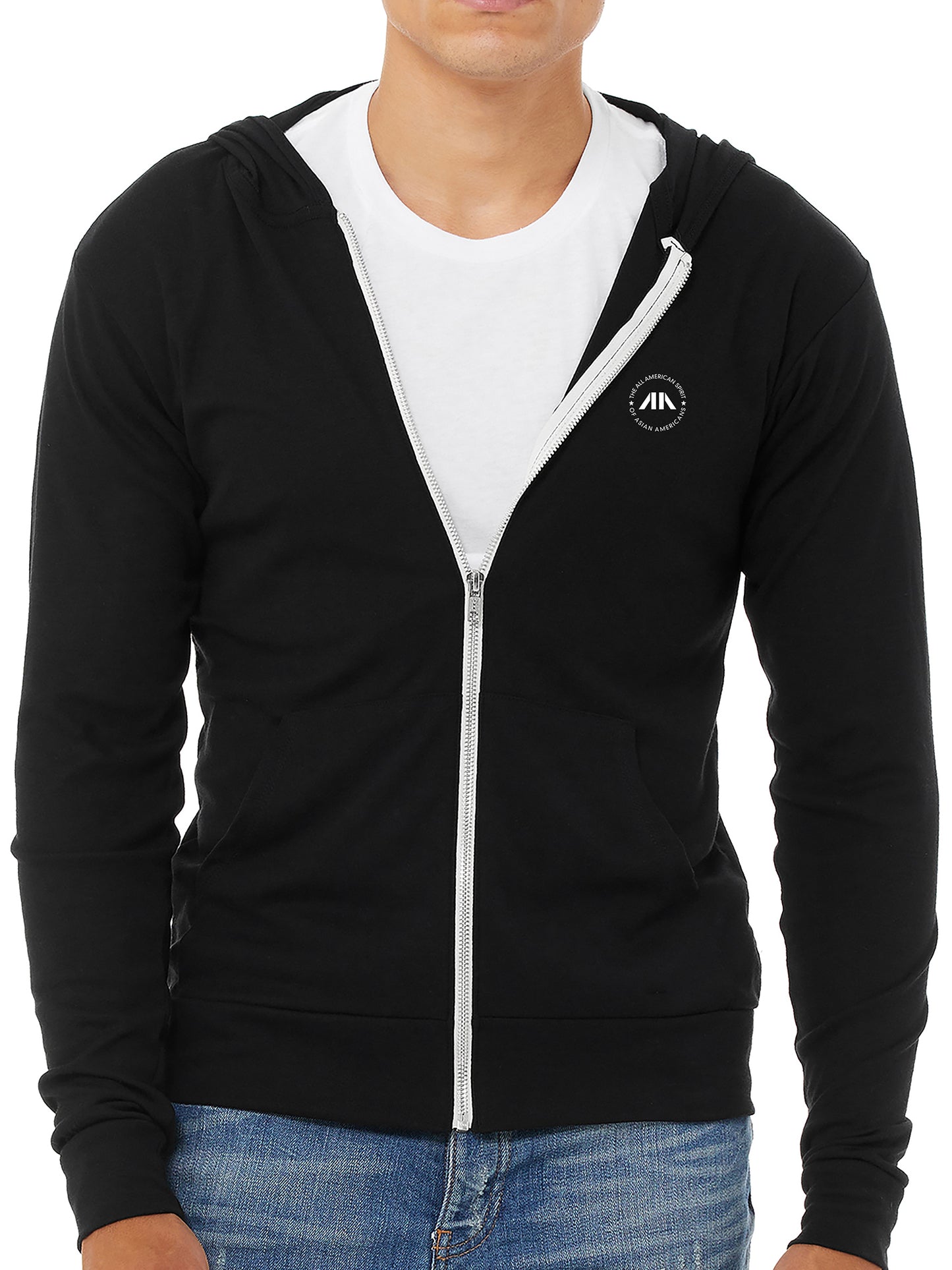 Asian American Pride Unisex Tri-Blend Zipped Lightweight Hoodie - Solid Black