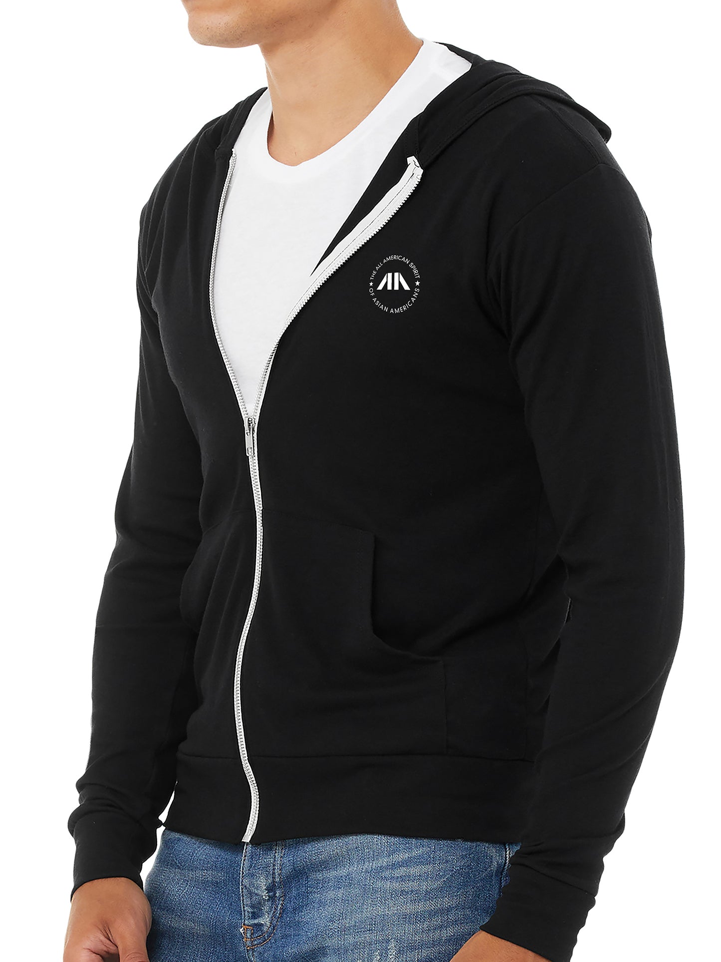 Asian American Pride Unisex Tri-Blend Zipped Lightweight Hoodie - Solid Black