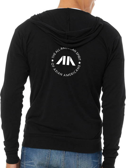 Asian American Spirit Unisex Tri-Blend Zipped Lightweight Hoodie - Solid Black