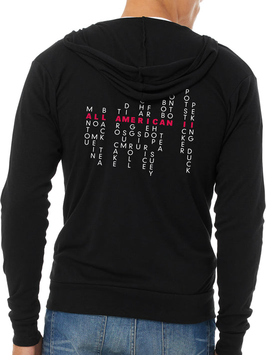 Chinese American Pride: Pinyin Edition - Unisex Tri-Blend Zipped Lightweight Hoodie - Solid Black