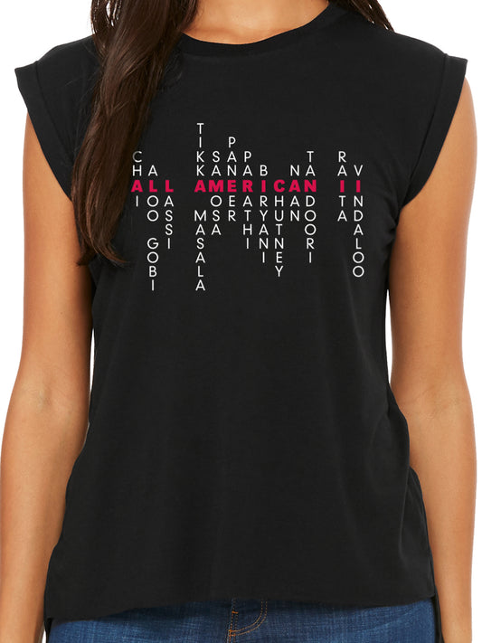 Indian American Pride: Svaadisht Edition - Women's Flowy Muscle Tee - Solid Black