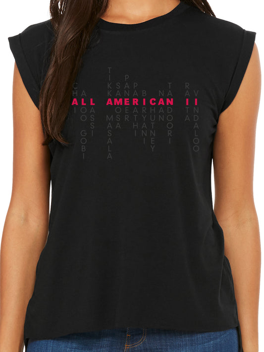 Indian American Pride: Svaadisht Edition - Women's Flowy Muscle Tee - Unitone Design - Solid Black