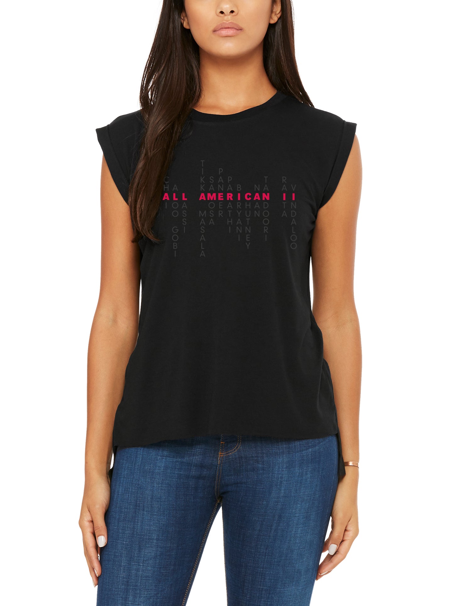 Indian American Pride: Svaadisht Edition - Women's Flowy Muscle Tee - Unitone Design - Solid Black