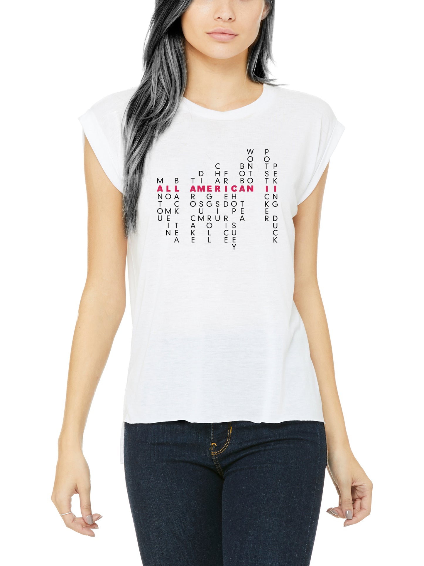 Chinese American Pride: Pinyin Edition - Women's Flowy Muscle Tee - Solid White