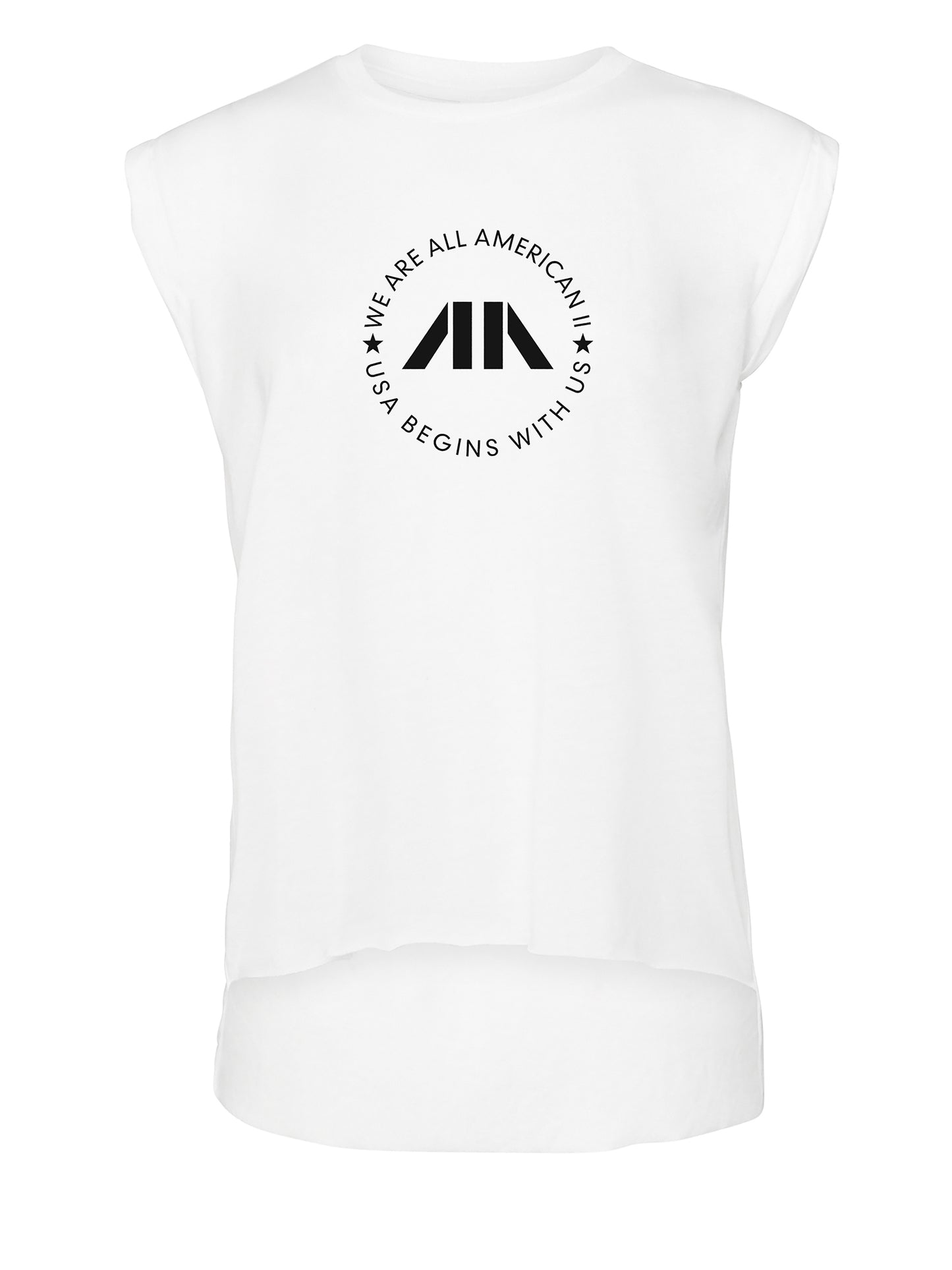 USA Begins with US Women's Flowy Muscle Tee - Solid White